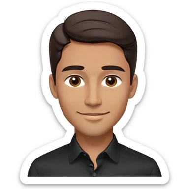 Attractive man in his 40s with youthful appearance, light brown skin, elongated face, defined jawline, handsome features, medium dark eyes, arched eyebrows, straight nose, confident smile, medium wavy dark hair, wearing a formal black button-up shirt sticker