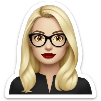 margot robbie, blue eyes, wearing black glasses and red lips  sticker
