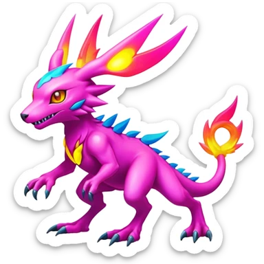 colorful neon-colored Fakémon-Digimon-Fionbri-Trico-creature (full body) sticker