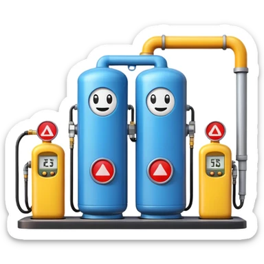 gas distribution station emoji style with a fuel pump and storage tanks sticker