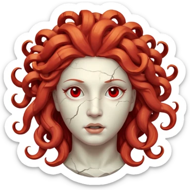 white cracked marble statue head medusa red hair marble no eyeballs sticker