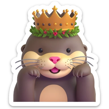 cute otter portrait with thin horizontal thorny branch circling only the forehead, exactly like Jesus Christ's Crown of thorns, no crown shape on top, no metal, just a single wooden thorny stem wrapped horizontally sticker