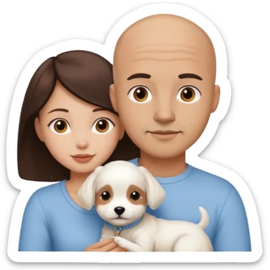 Bald guy with brunette girl and all white puppy sticker