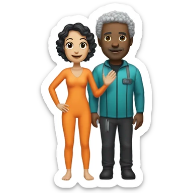 40 year old woman with light brown skin and short curly black hair, holding the hand of a 50 year old white man with short gray hair, both people dressed in snorkel gear sticker