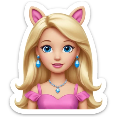 barbie, long blonde hair, pink dress, with blue eyes,different dress, big ear rings sticker