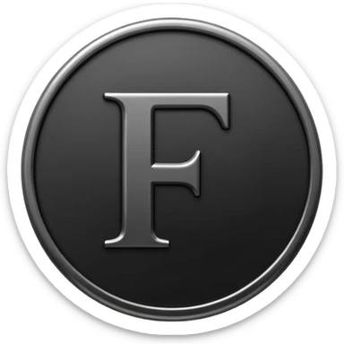 Emoji icon of a black coin with engraved letter F, minimalist style, isolated, no color sticker