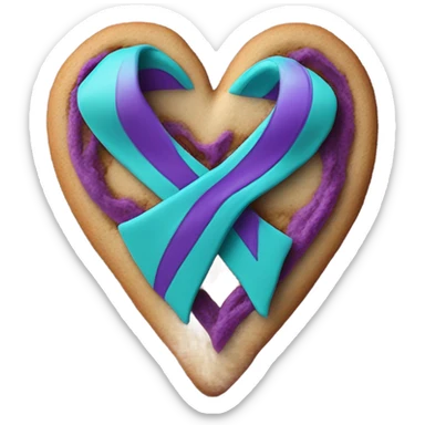 Purple teal Suicide awareness ribbon, heart cookie sticker