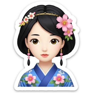Japanese Princess with floral hairpin sticker