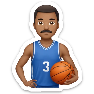 black man basketball player blue jersey with mustache holding basket ball sticker