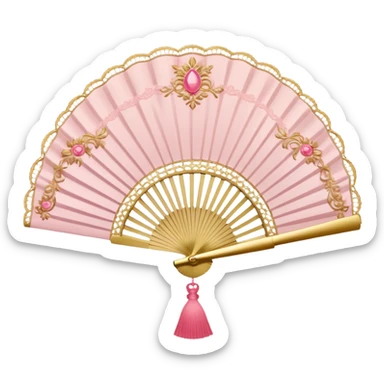 Reddish-pinkish and gold and white rococo pale pink fan with lace sticker