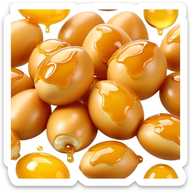 3D rendered authentic Hong Kong egg puffs (港式鸡蛋仔) with honey drizzle, golden color with shiny honey, hyper-realistic egg-shaped bubbles, glossy candy-like finish, detailed texture sticker