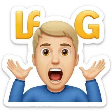 Crazy business guy screaming in excitement and hype with the letters "LFG" exactly as quoted above his head sticker