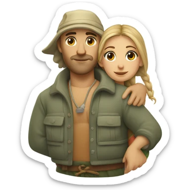 Caucasian fisherman no beard husband in love with island girl on an island sticker