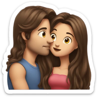 a guy with long hair and a brunette girl kissing sticker