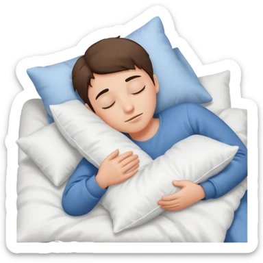 Un garçon qui dort avec oreiller, blanc et couette blanche sticker