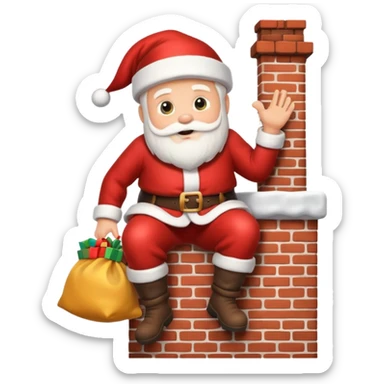 Santa Claus is carrying a bag of presents and climbing down the chimney. sticker
