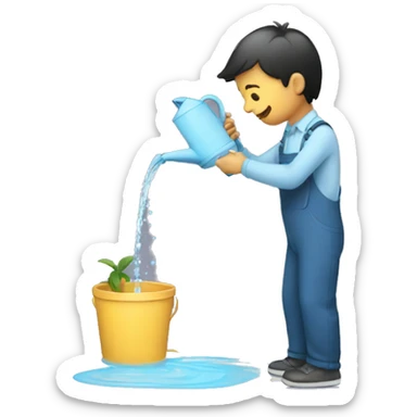 Person watering the alphabet sticker