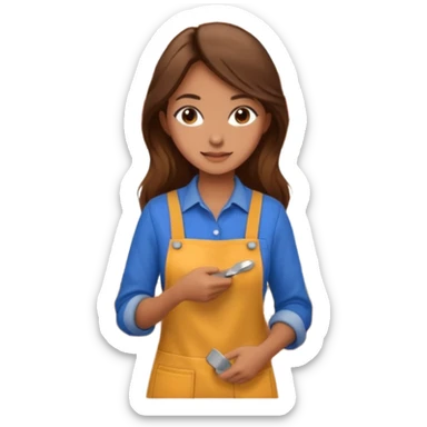 beautiful girl with long brown hair constructing new kitchen cabinets sticker
