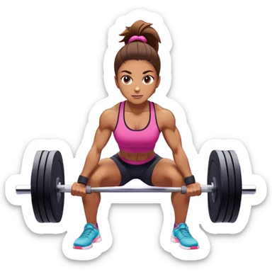 A person lifting weights in a well-equipped gym, focused and determined. The scene highlights muscle definition and strength, with exercise equipment like dumbbells and kettlebells nearby. The background is energetic, with bright lights and motivating colors, showcasing dedication and power. sticker