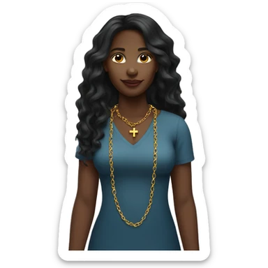 Full body christian black female long wavy with cross necklace  sticker