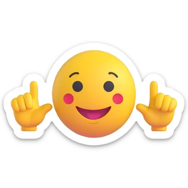 A classic yellow round emoji-style face using both hands to point at itself, with a proud or playful expression. The gesture clearly means "me" or "myself". Simple cartoon style on a clean background sticker