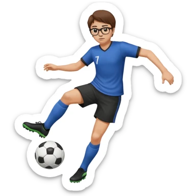 Fat sad guy with brown hair and glasses kicking a ball sticker