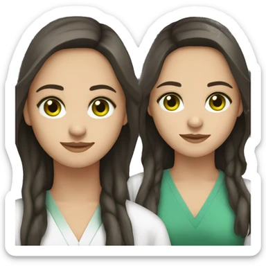 create a medical student with long dark brown hair, fair skin, green eyes sticker