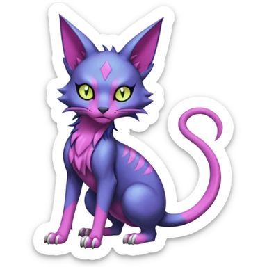  edgy badass dark gloomy colorful neon pastel whitish scaley Bastet-Noibat-Gatomon-Digimon-Fakémon-Pokémon-creature (full body) sticker