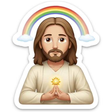 Serene Jesus meditating, rainbow chakra points visible sticker