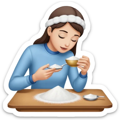 Person sniffing powdered sugar off a table  sticker
