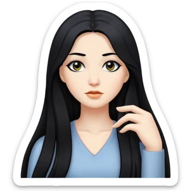 Tóc dài đen hai mái, mắt đen, da trắng sticker