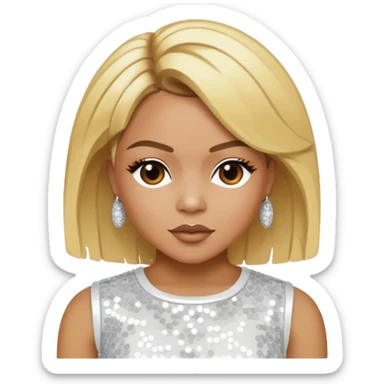 T-Boz from TLC with blonde hair, white sequin outfit sticker