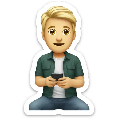 casual indoor portrait with phone sticker