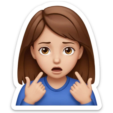 A girl with brown hair and eyes doing the chocking emote sticker