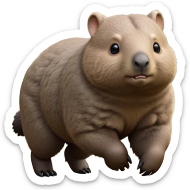 cinematic-wombat-realistic-full-body-waddling-emoji,-stout-muscular-frame-covered-in-coarse-brown-fur,-short-powerful-legs-trotting-determinedly-through-bushland,-round-dark-eyes-filled-with-calm-confidence,-tiny-rounded-ears-twitching-slightly,-strong-digging-claws-visible-on-sturdy-paws,-simplified-yet-realistic-focused-features,-highly-detailed,-glowing-with-a-subtle-earthy-glow sticker