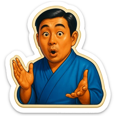 The same Japanese man in traditional kimono looks at the viewer with a surprised look, and his hands are empty sticker