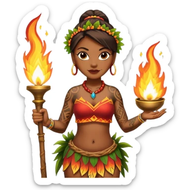 hawaiian female fire dancer with tattoos sticker