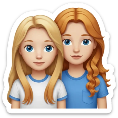 Best friends with cute shirts. Girl 1: blonde girl long straight hair with hazel eyes and girl 2: with long wavy ginger with blue eyes sticker