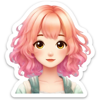 Gorgeous anime style shojo character with blushing face aesthetic and pretty colorful shiny gradient hair with hair garment trending style sticker