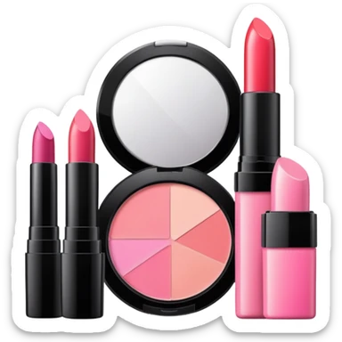 makeup products all together in one piece of png, lipstick, blush, powder, etc ALL PINK sticker