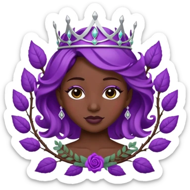 Purple rose with silver tiara and a purple emblem leaf wreath sticker