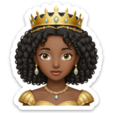 balck princess with black curly hair and a golden tiara sticker