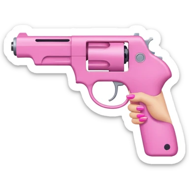 light-skinned hand with pink nails and a pink gun sticker