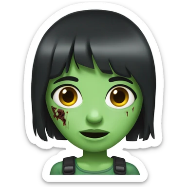 girl zombie grenn with bangs and long black hair sticker