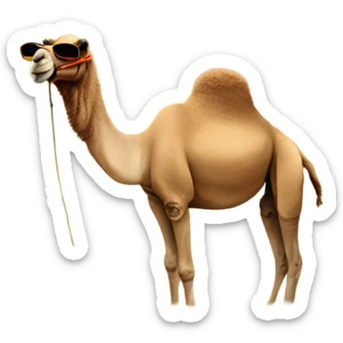 Camel wearing sunglasses in a small pond in desert sticker