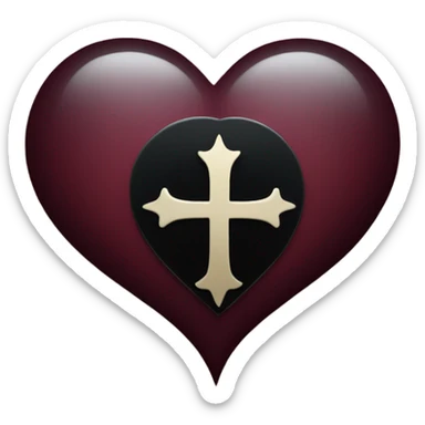 A burgundy heart with a black moon and a Gothic cross in the background sticker