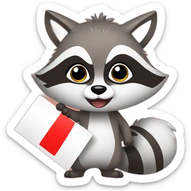 anime raccoon holding a sign that reads "hype" in red font sticker