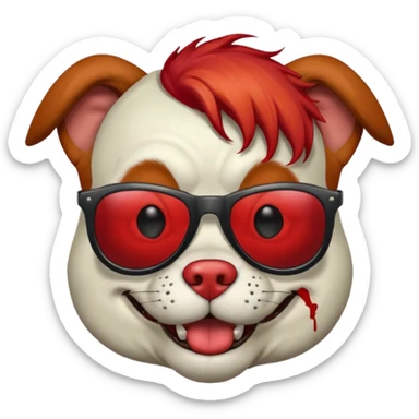Zombie dog with sun glasses and red hair and joker nose sticker