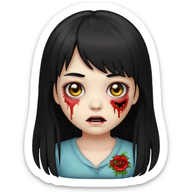 zombie girl emoji with black hair, bangs, and long hair sticker