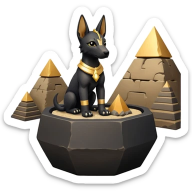  Soothing silky black fur tiny statuette Anubis puppy pyramid scene stone-age cracked irregular dodecagon bonsai pot  sticker